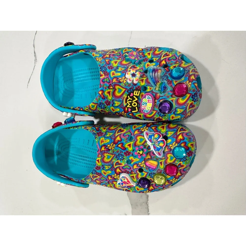Lisa Frank x Crocs Classic Clogs Kids J3 Multi-Color Heart Print with Jibbitz
